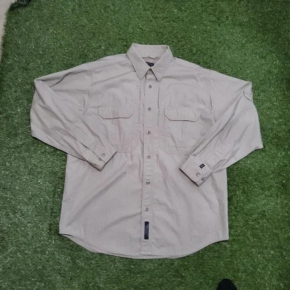 5.11 Tactical shirt Mens Beige Long Sleeve Button Up Winter Warm Size L 4771 - Picture 1 of 7
